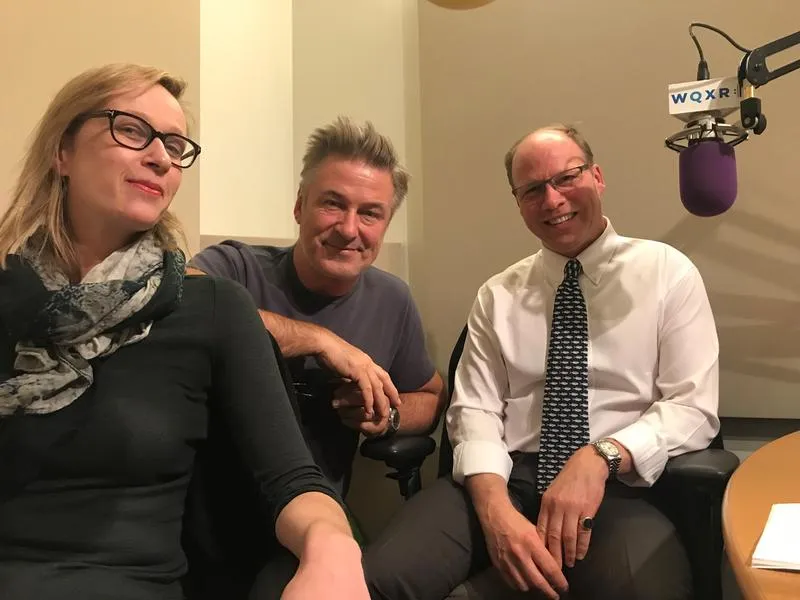 Kate Marvel and Peter de Menocal with Alec Baldwin, host of Here’s the Thing, at WNYC in New York City on November 28, 2018. (Photo: Susan Holgate/Columbia University)
