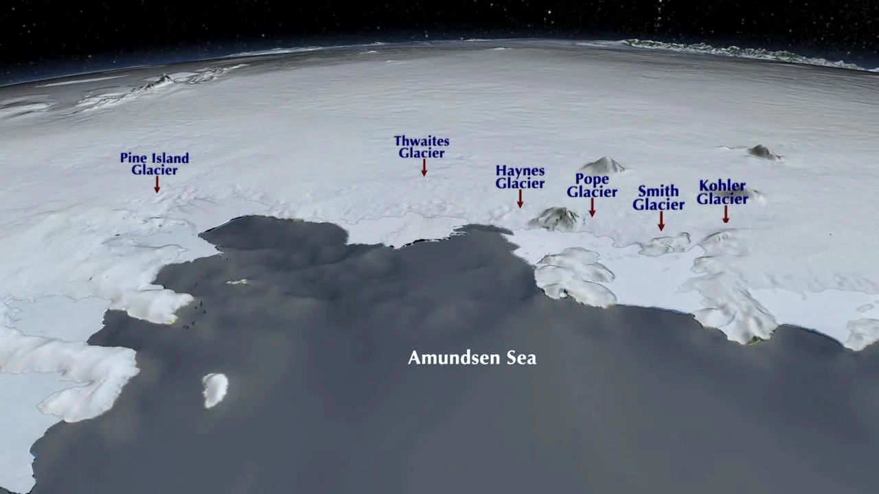 Although the Amundsen Sea region is only a fraction of the whole West Antarctic Ice Sheet, scientists say the region contains enough ice to raise global sea levels by 4 feet (1.2 meters). (Image: NASA/GSFC/SVS)