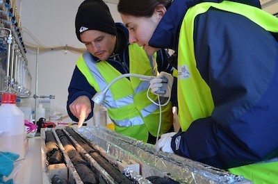 Scientists examining samples