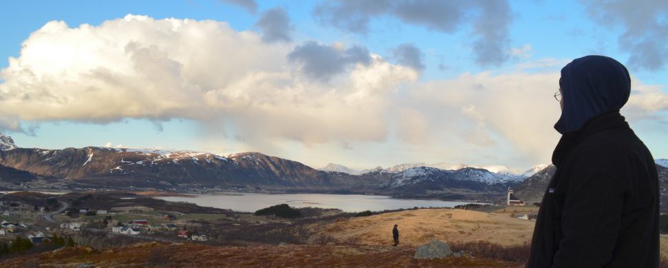 Billy D’Andrea, a Center for Climate and Life Fellow, surveys Borgpollen, an inland bay on the Norwegian island of Vestvagoya. D’Andrea and his team collected sediment cores from lakes and bays from the arctic Lofoten Islands to investigate the influence of shifting climate and sea level on the Vikings. (Photo: Kevin Krajick) Billy D’Andrea, a Center for Climate and Life Fellow, surveys Borgpollen, an inland bay on the Norwegian island of Vestvagoya. D’Andrea and his team collected sediment cores from lakes and bays from the arctic Lofoten Islands to investigate the influence of shifting climate and sea level on the Vikings. (Photo: Kevin Krajick)