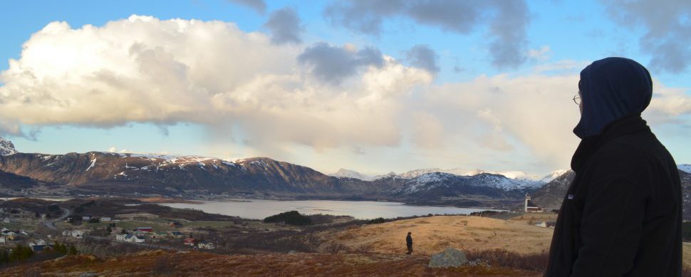 Billy D’Andrea, a Center for Climate and Life Fellow, surveys Borgpollen, an inland bay on the Norwegian island of Vestvagoya. D’Andrea and his team collected sediment cores from lakes and bays from the arctic Lofoten Islands to investigate the influence of shifting climate and sea level on the Vikings. (Photo: Kevin Krajick)