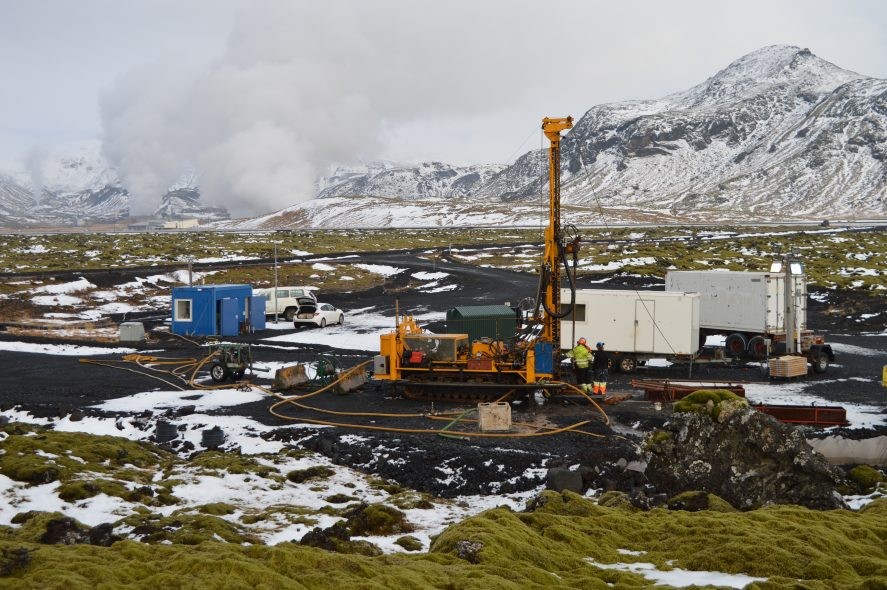 The CarbFix test site in Iceland where gases from a geothermal power plant are pumped underground and converted into minerals by reacting with basalt stone. (Photo: Martin Stute)