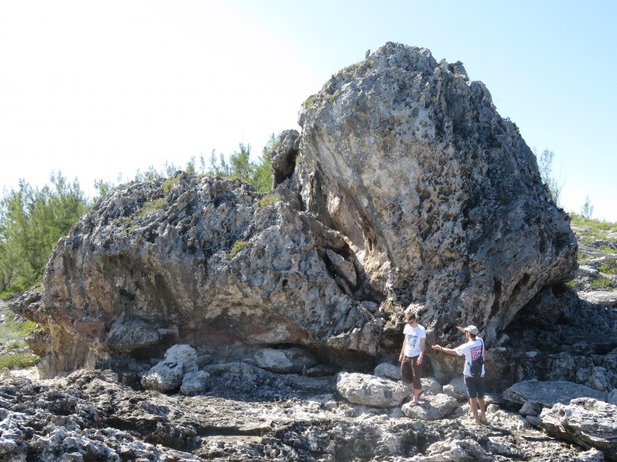 Researchers in the Bahamas at the 925-ton boulder called “the bull.” 