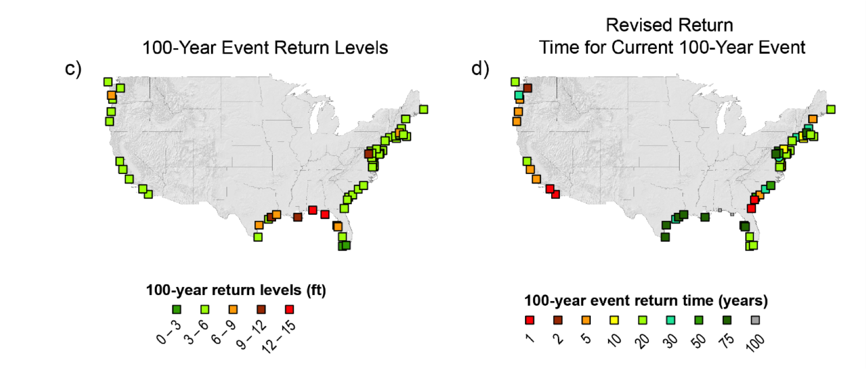 Sea level rise of just two feet, without any changes in storms, would more than triple the frequency of dangerous coastal flooding along much of the U.S. coast. (Figure courtesy of Radley Horton)