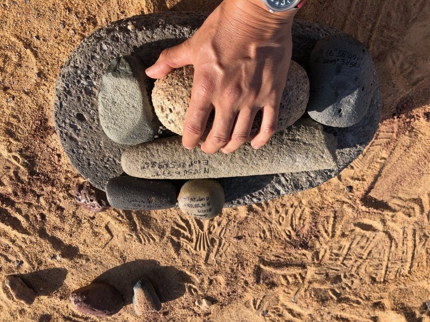 Stone tools collected at Gobero. Most were used for processing seeds and other food sources. (Photo: Kevin Uno)