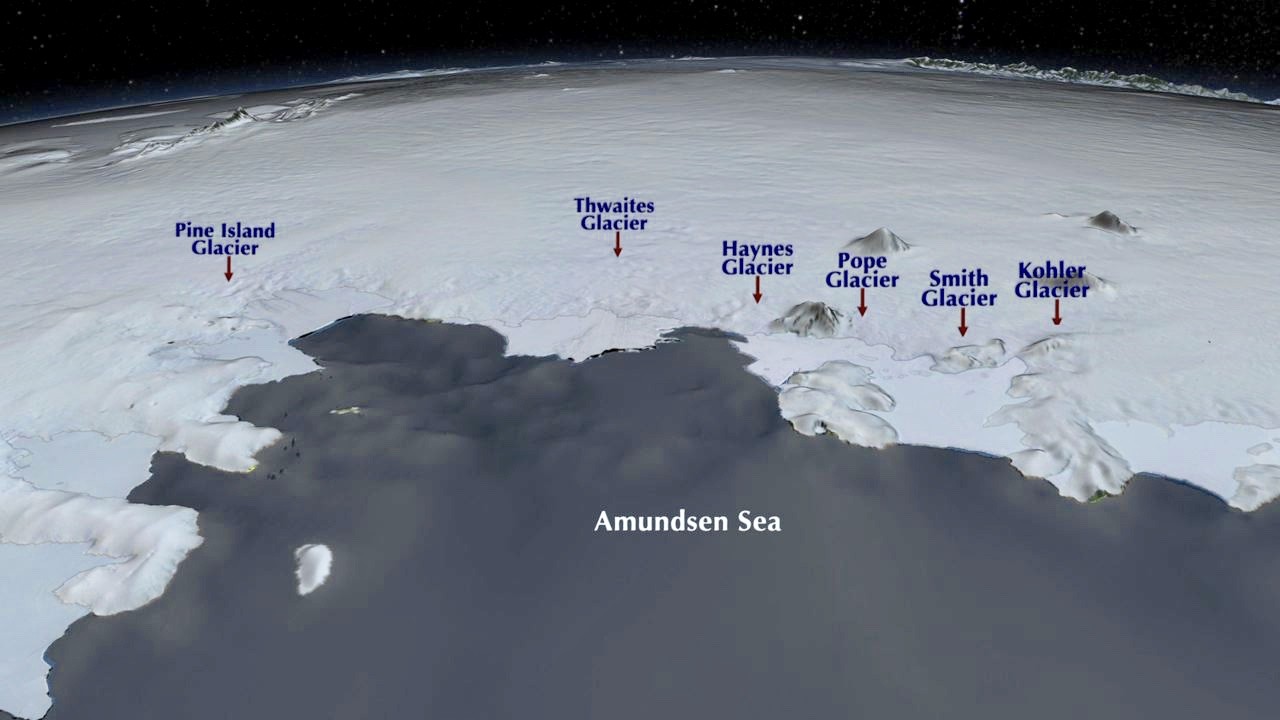 Although the Amundsen Sea region is only a fraction of the whole West Antarctic Ice Sheet, scientists say the region contains enough ice to raise global sea levels by 4 feet (1.2 meters). (Image: NASA/GSFC/SVS)