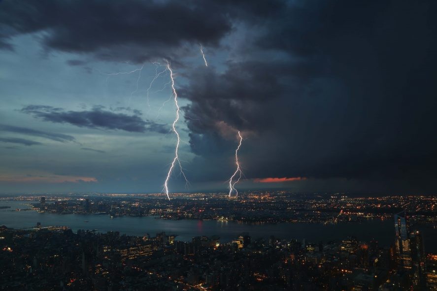 Severe storm over a city