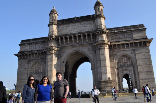 Chia-Ying Lee, Suzana Camargo, and Kyle Mandli in front of the Gateway of India. (Photo: Suzana Camargo)