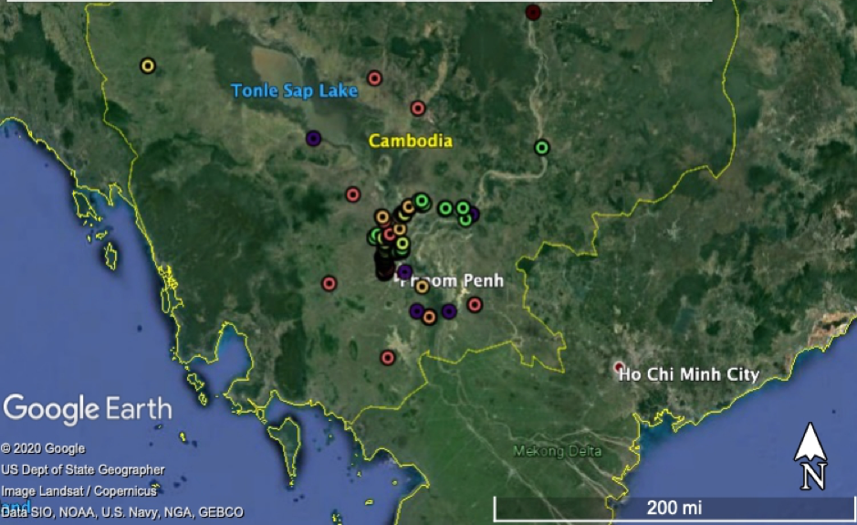 Distribution of arsenic data sites and hydrological stations in Cambodia. A map showing the distribution of arsenic data sites and hydrological stations in Cambodia.